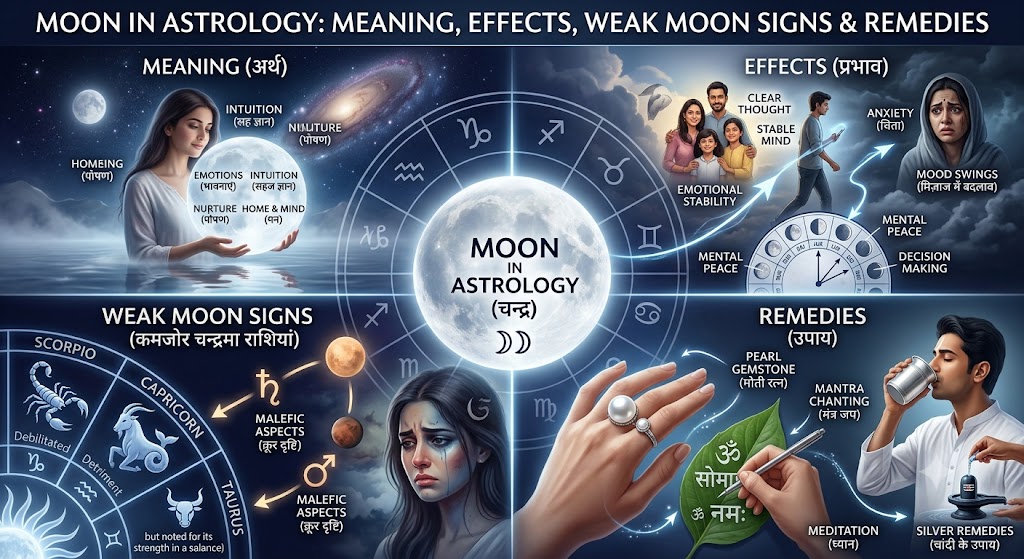 Moon in Astrology: Meaning, Effects, Weak Moon Signs & Remedies